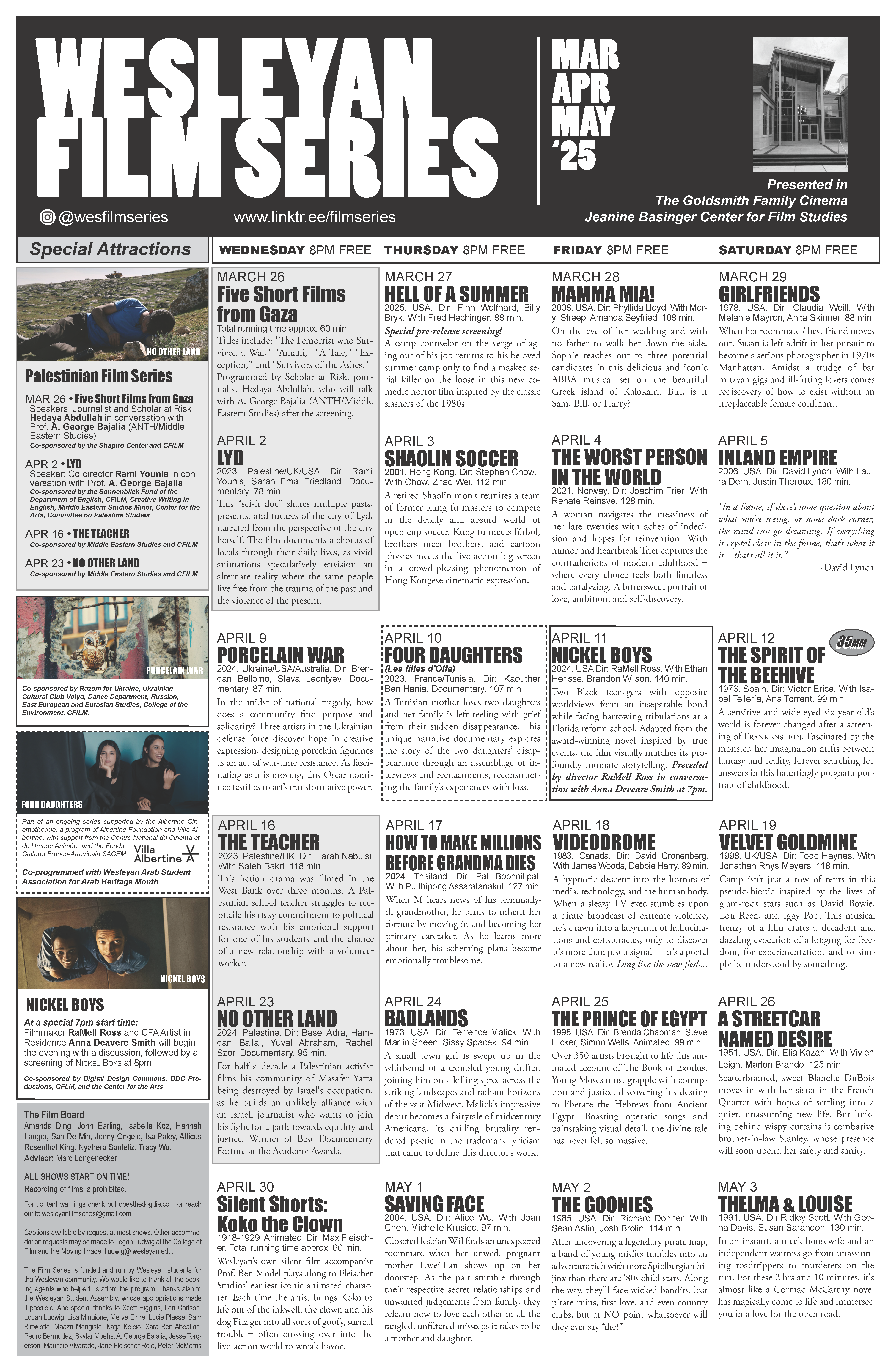 Spring 2025 March to May Film Series Calendar